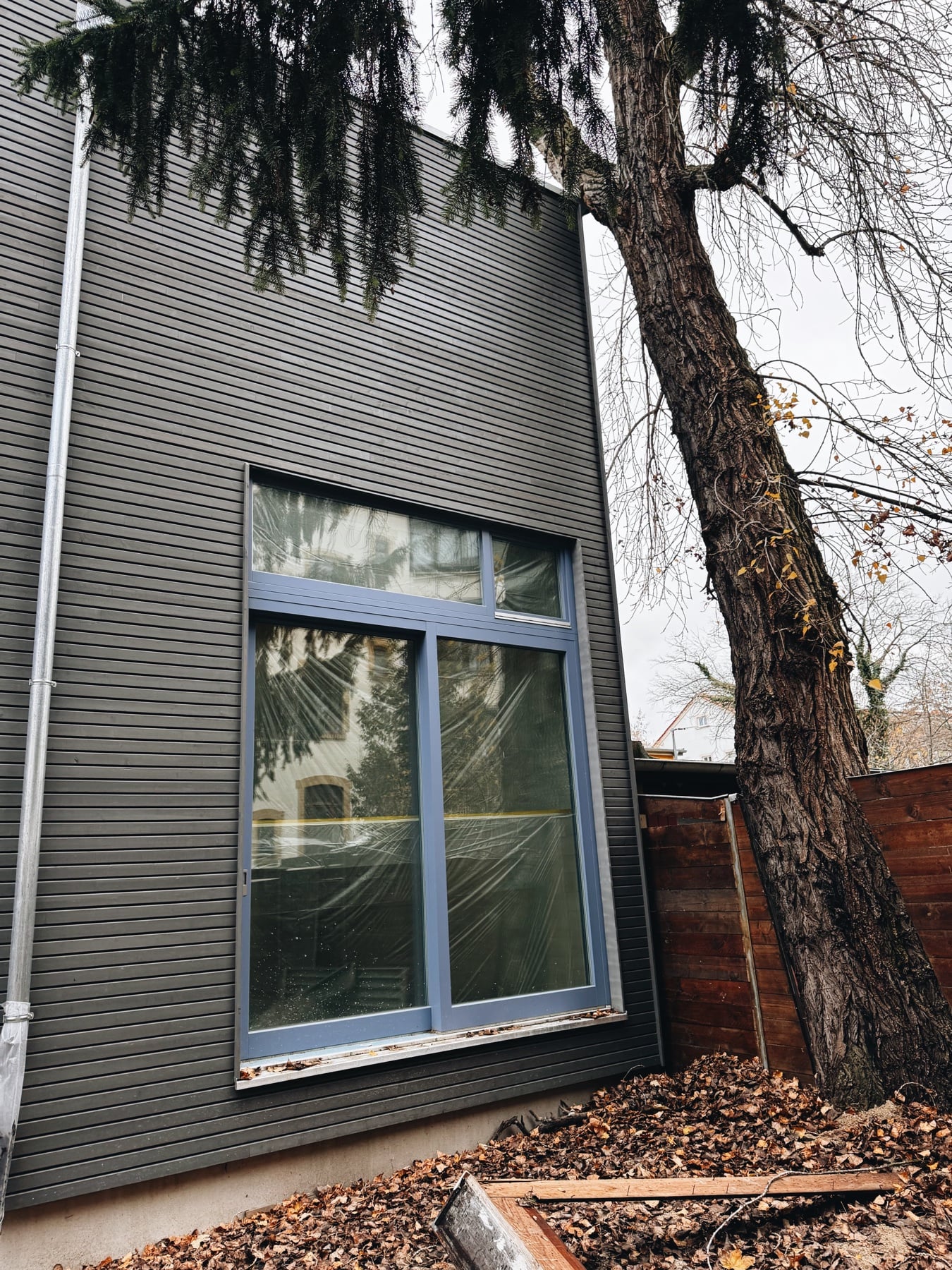 The facade, freshly clad