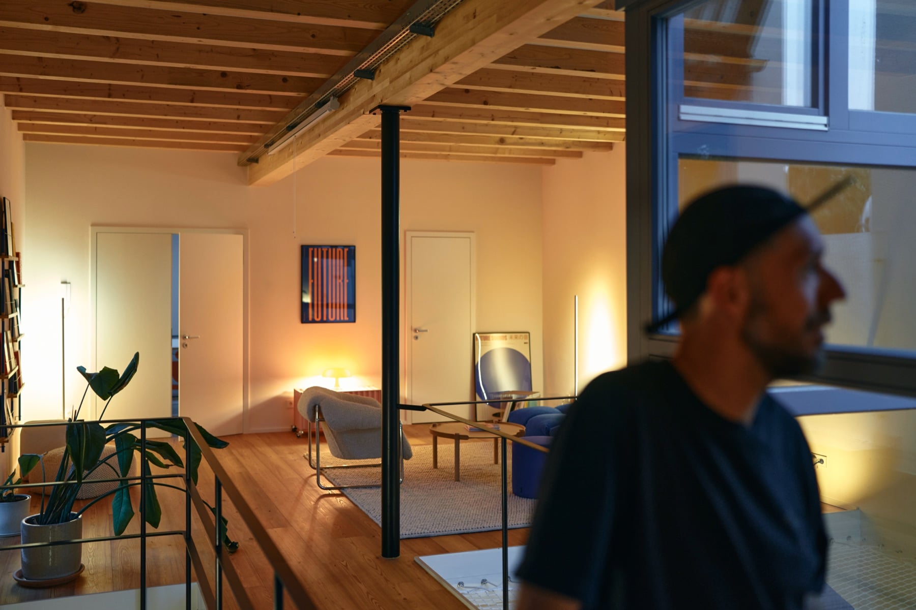 The upper floor in the evening