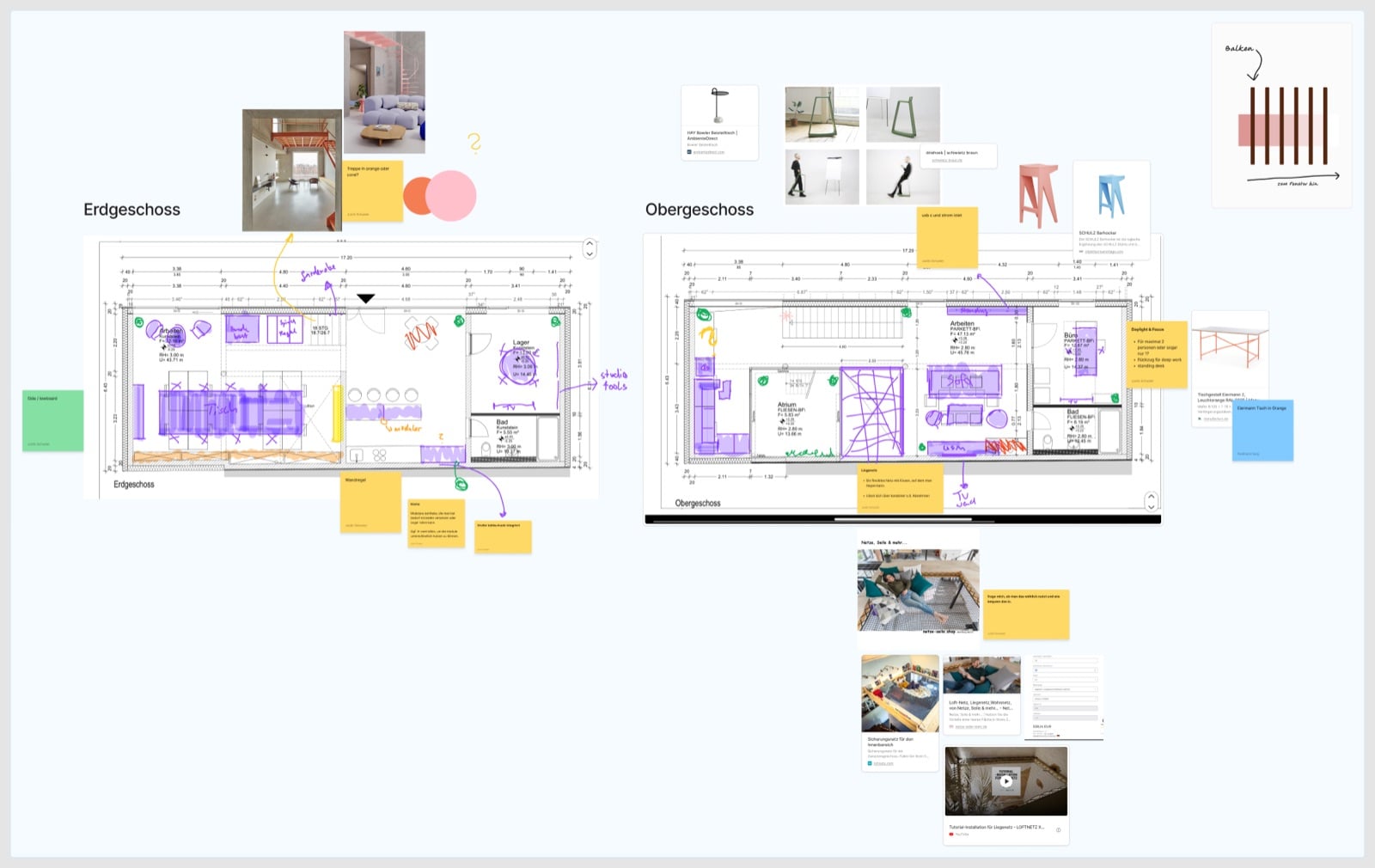 Interior Concept: Grundrisse, Notizen, erste Zuordnung der Etagen